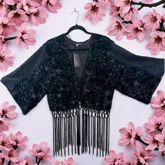 Miss Me - Velvet Fringe Kimono - Amazing quality, unique find! Size Small - Picture 9 of 13